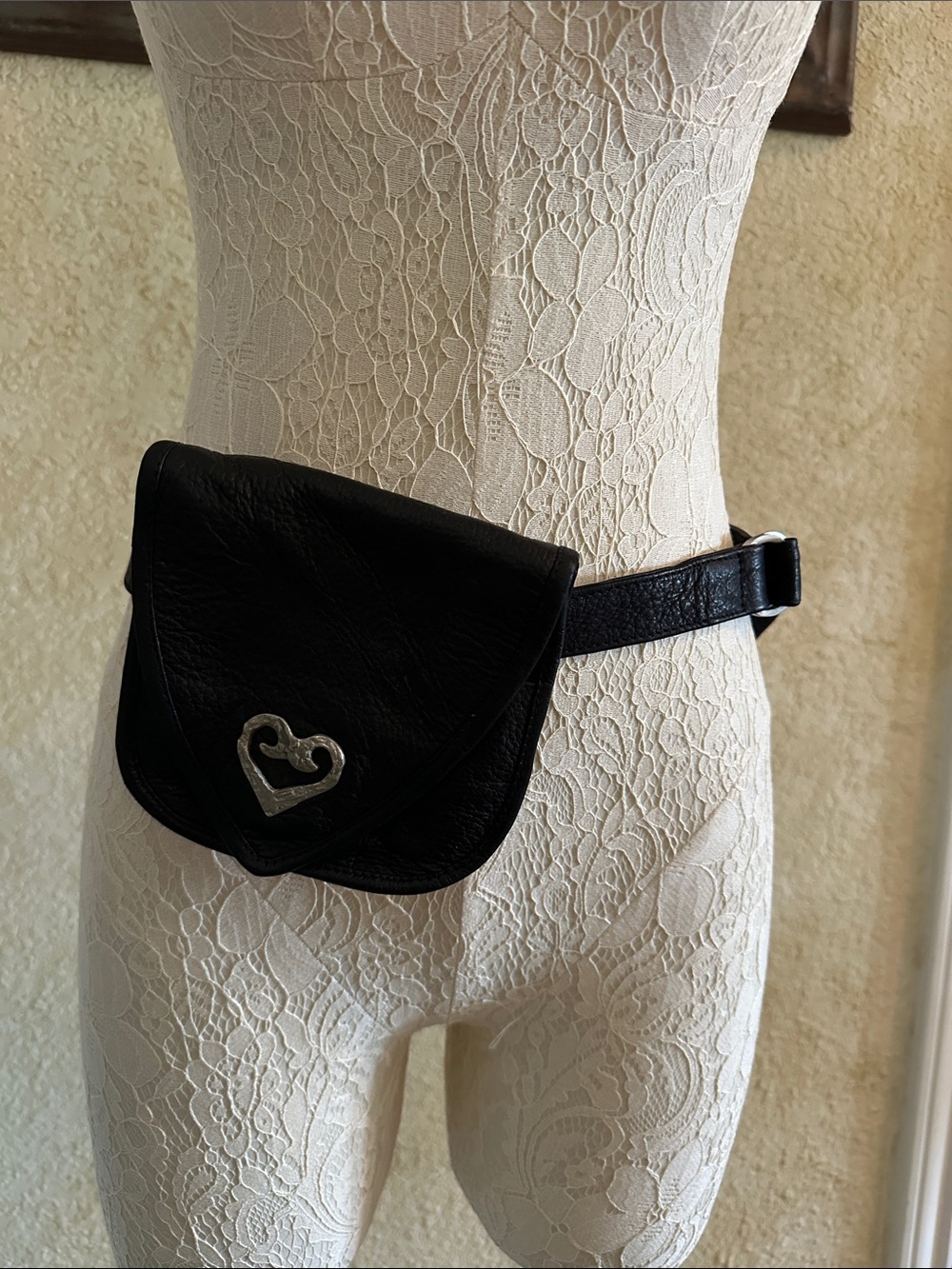 Kenneth Cole Black Leather Heart-Accent Belt Bag